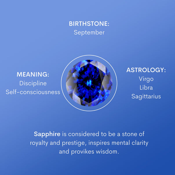 Sapphire is considered to be a stone of royalty and prestige, inspires mental clarity and provikes wisdom.
