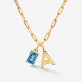 Birthstone Uppercase Initial Necklace in Belcher Chain - kenzie
