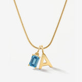 Birthstone Uppercase Initial Necklace in Snake Chain - Ada