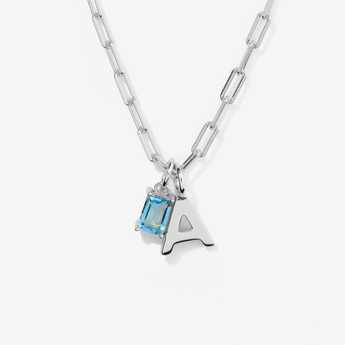 Birthstone Uppercase Initial Silver Necklace Kenzie