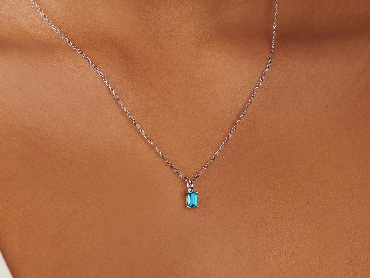 Blue Topaz December Birthstone Silver Necklace | Little Sky Stone