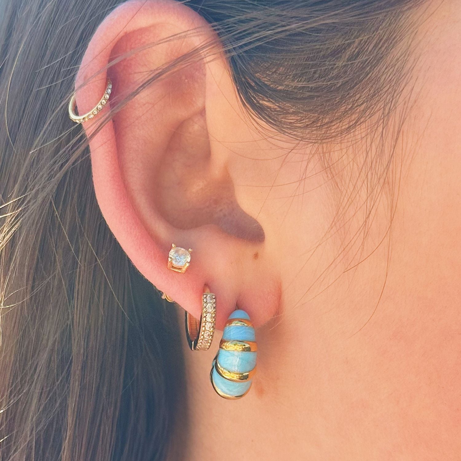 Croissant Blue Enamel Hoops