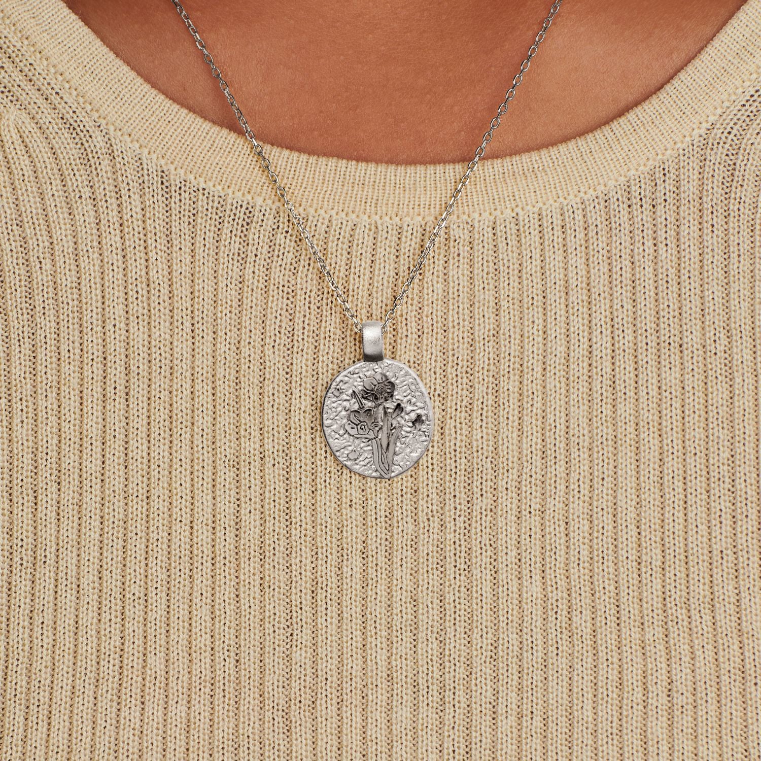 Narcissus December Birth Flower Sterling Silver Necklace