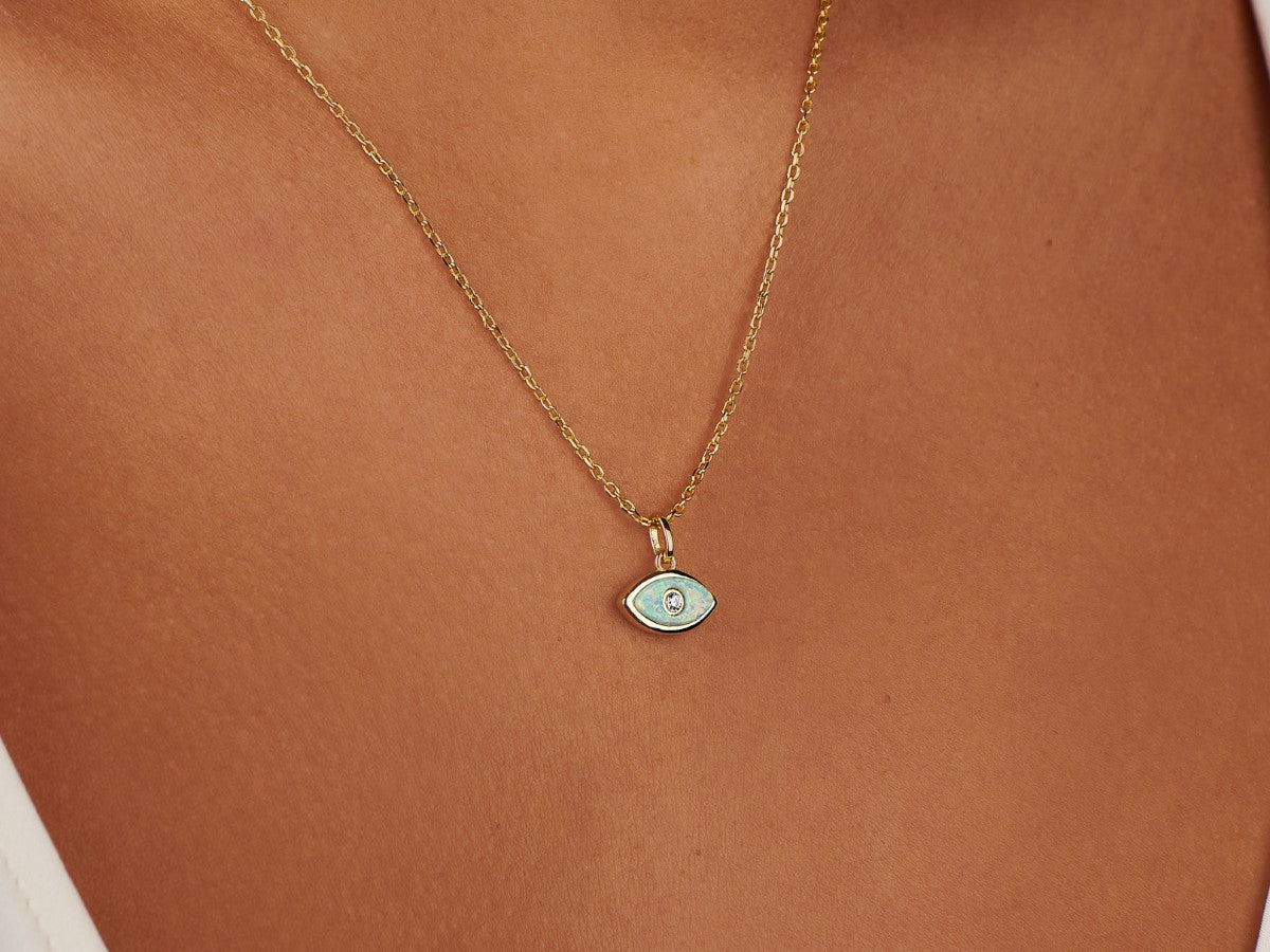 Evil Eye Opal Pendant Gold Necklace | Little Sky Stone