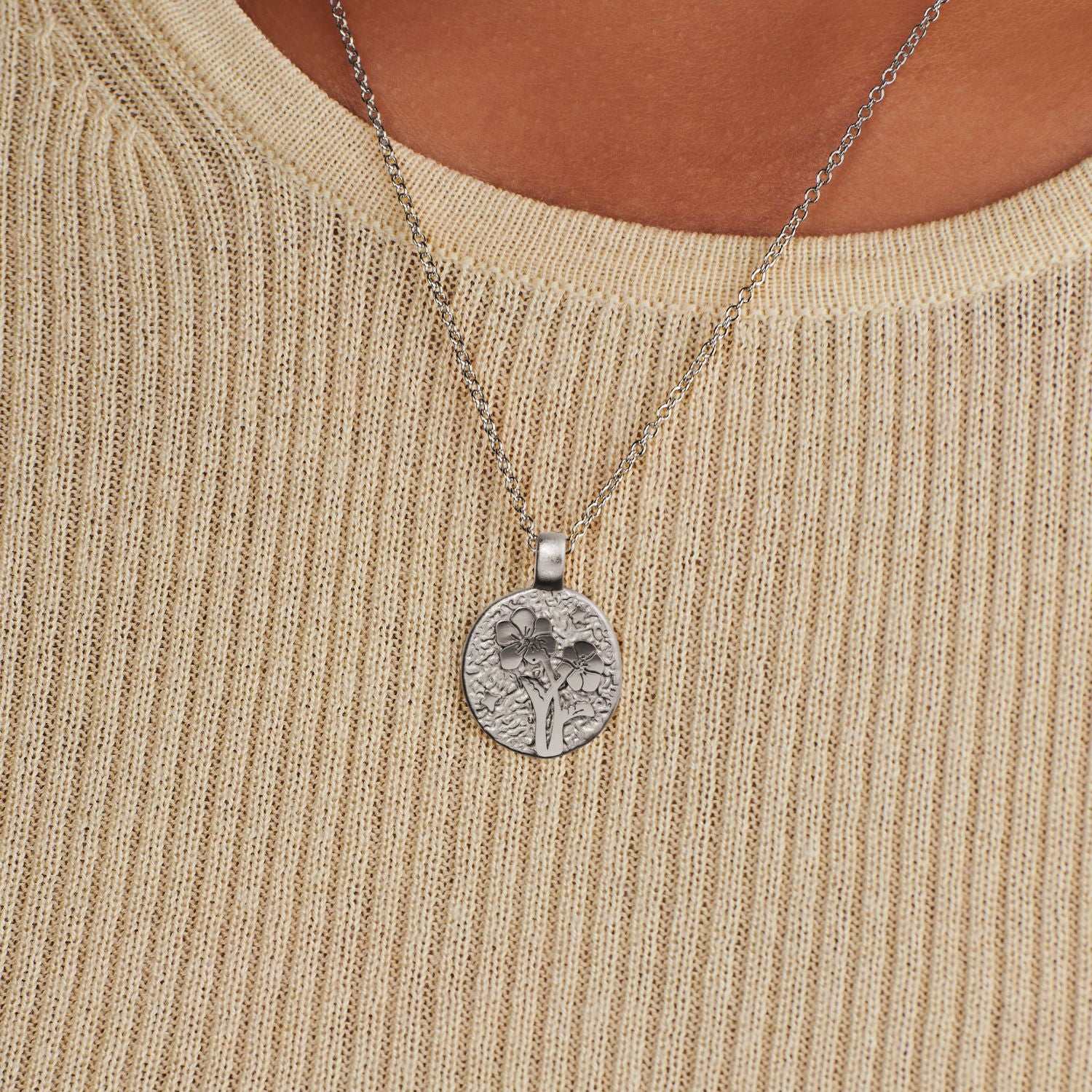 Violet February Birth Flower Silver Necklace