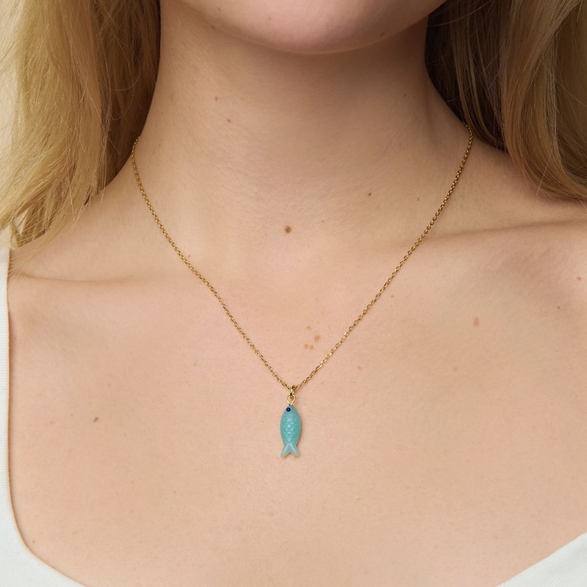 Blue Quartz Fish Charm Necklace