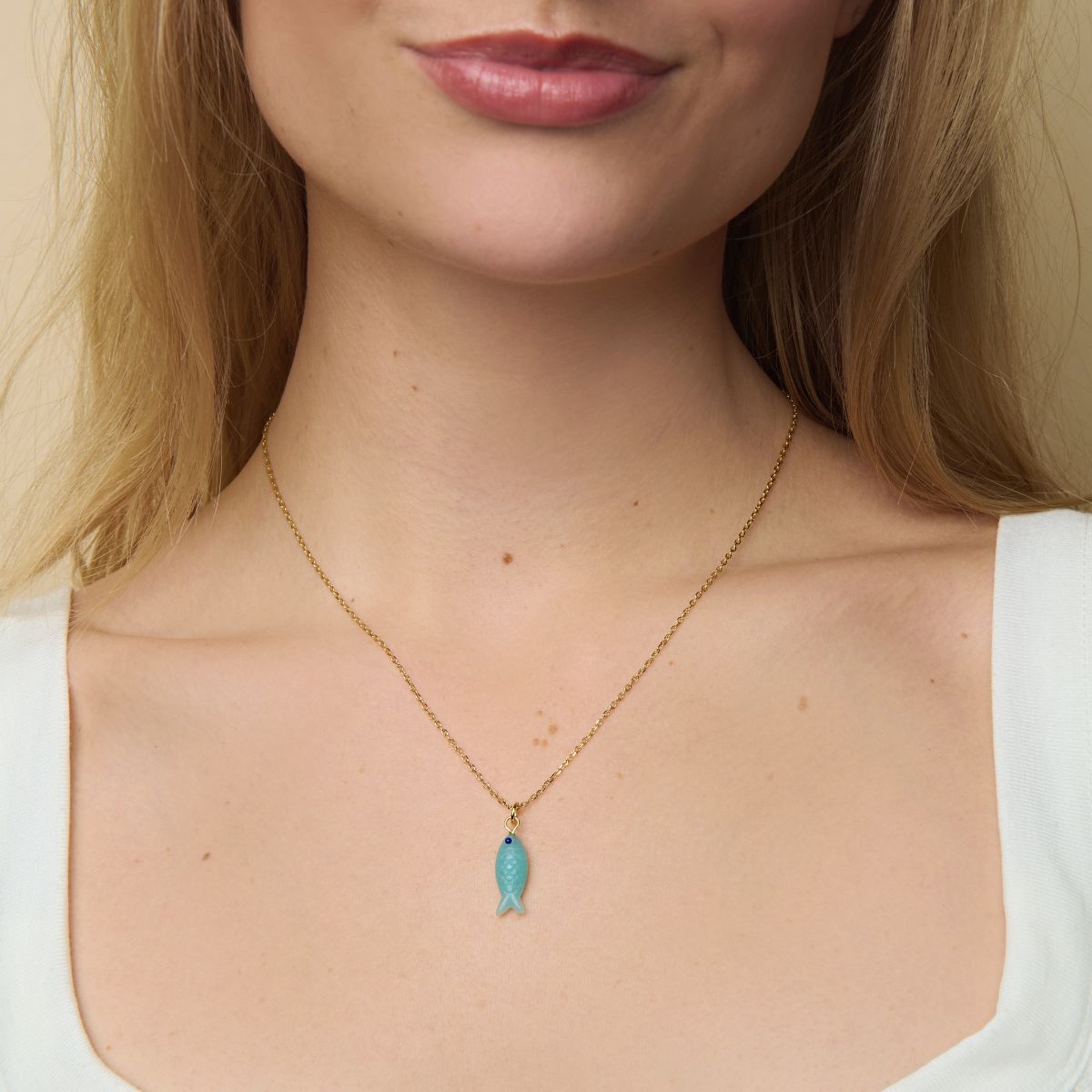 Blue Quartz Fish Charm Necklace