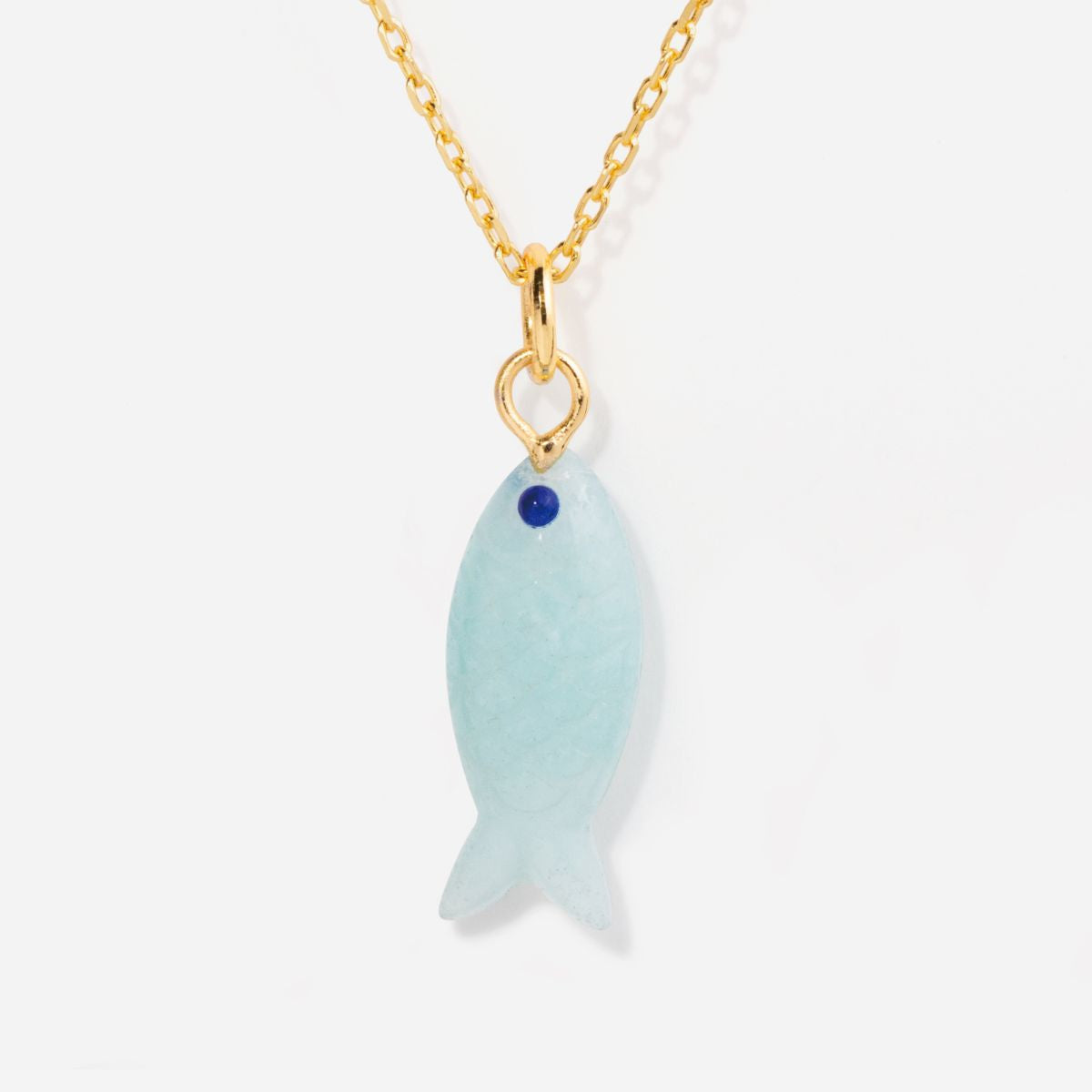 Blue Quartz Fish Charm Necklace