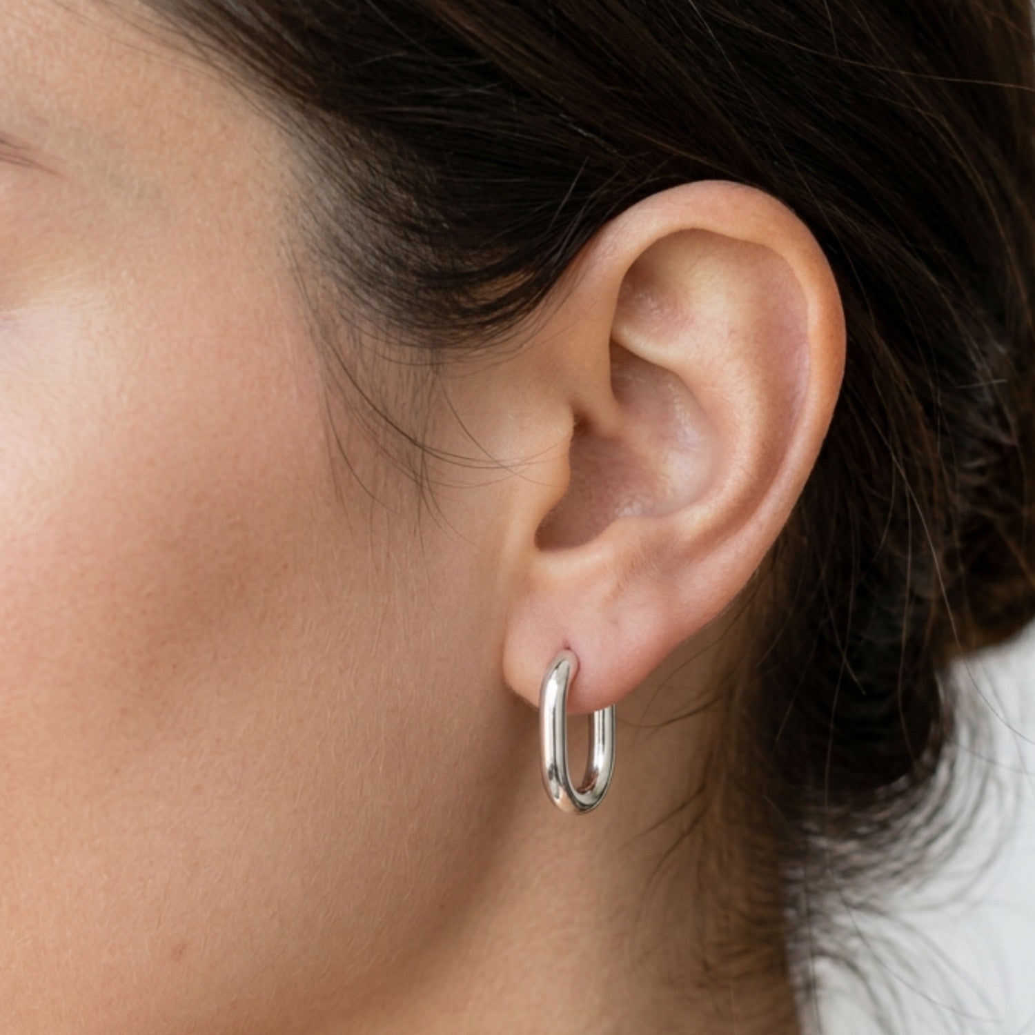 Halo Oval Silver Hoops