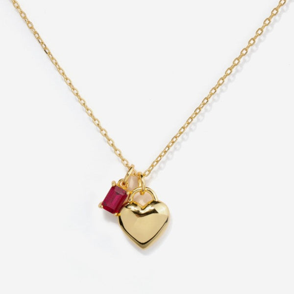 UILZ Layered Birthstone Necklace Set - 14K Gold Plated Heart Pendant & Paperclip Chain, Dainty Gift For Women