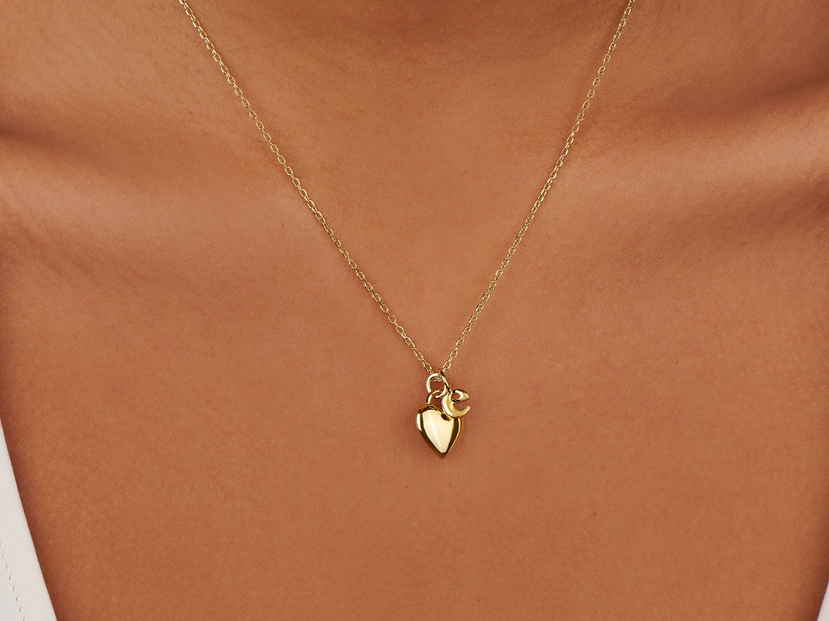 Heart Initial Letter 14k Gold Necklace Set | Little Sky Stone