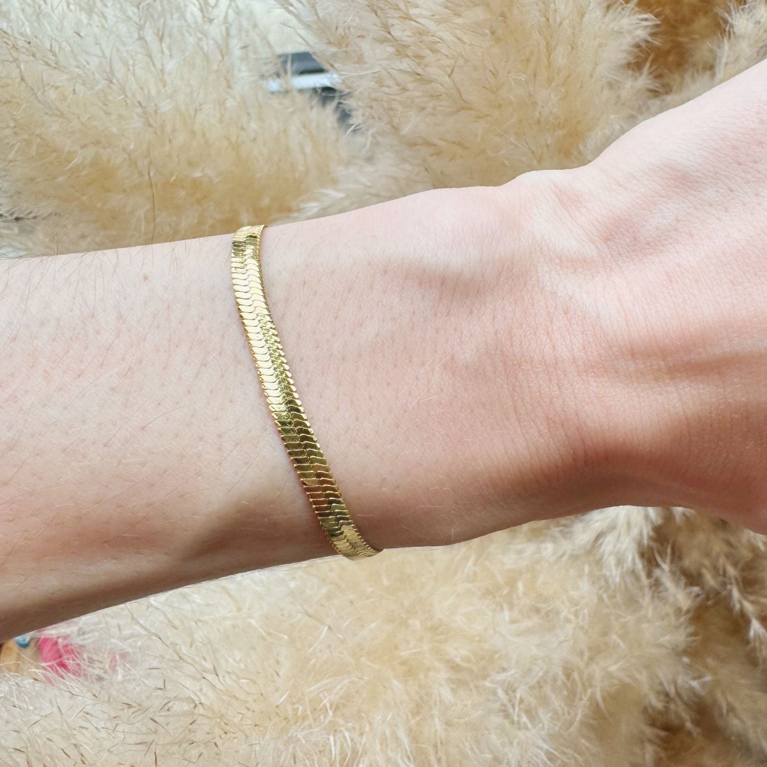 Herringbone Chain Bracelet in 14k gold over stainless steel