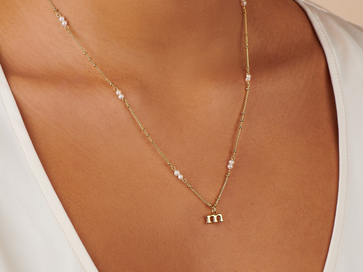Initial Bead Pearl Necklace in 14k Gold Over Silver | Little Sky Stone