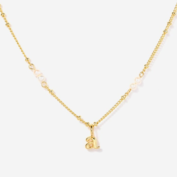 Initial Bead Pearl Necklace in 14k Gold Over Silver | Little Sky Stone
