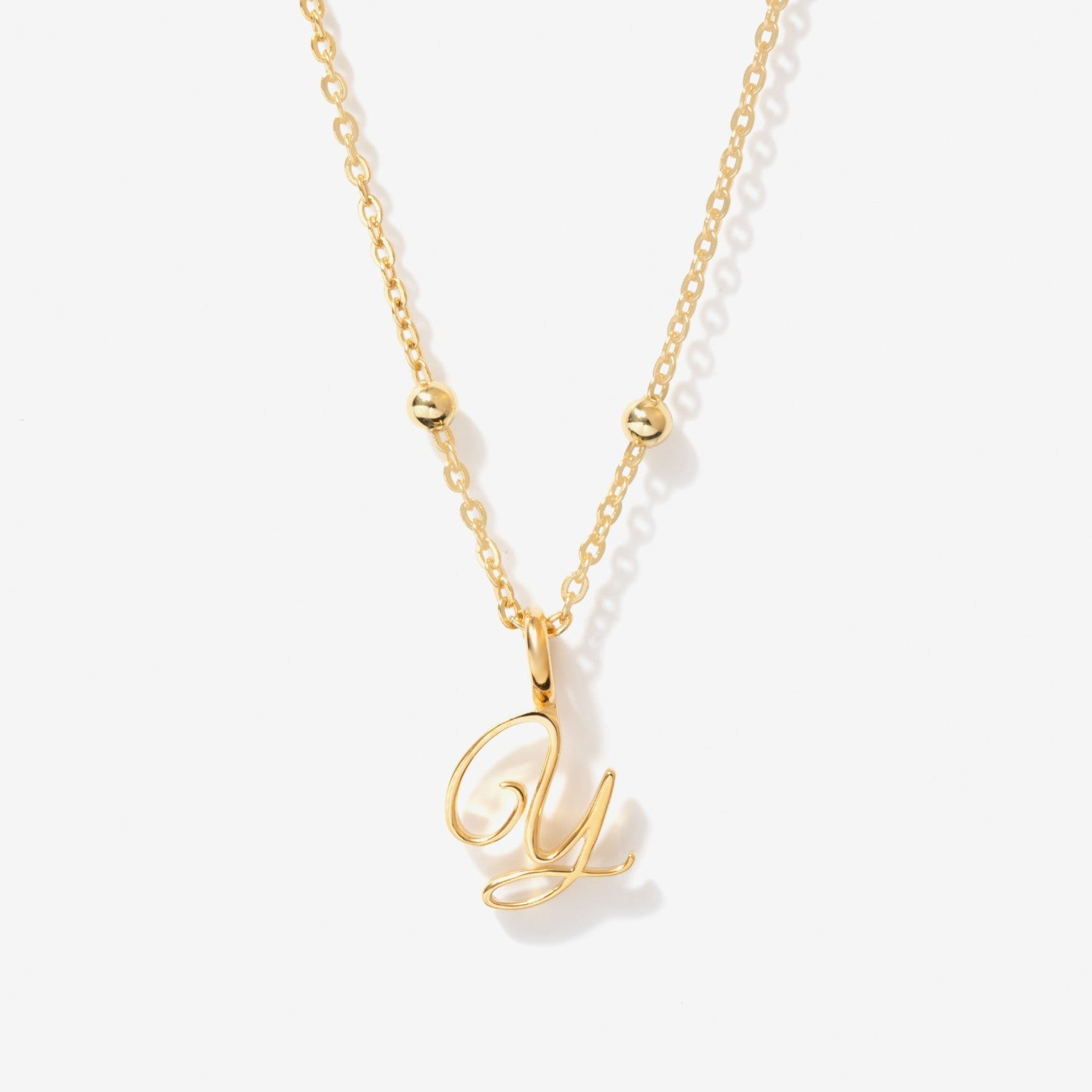 Cursive Initial Necklace on Sphere Chain - Y