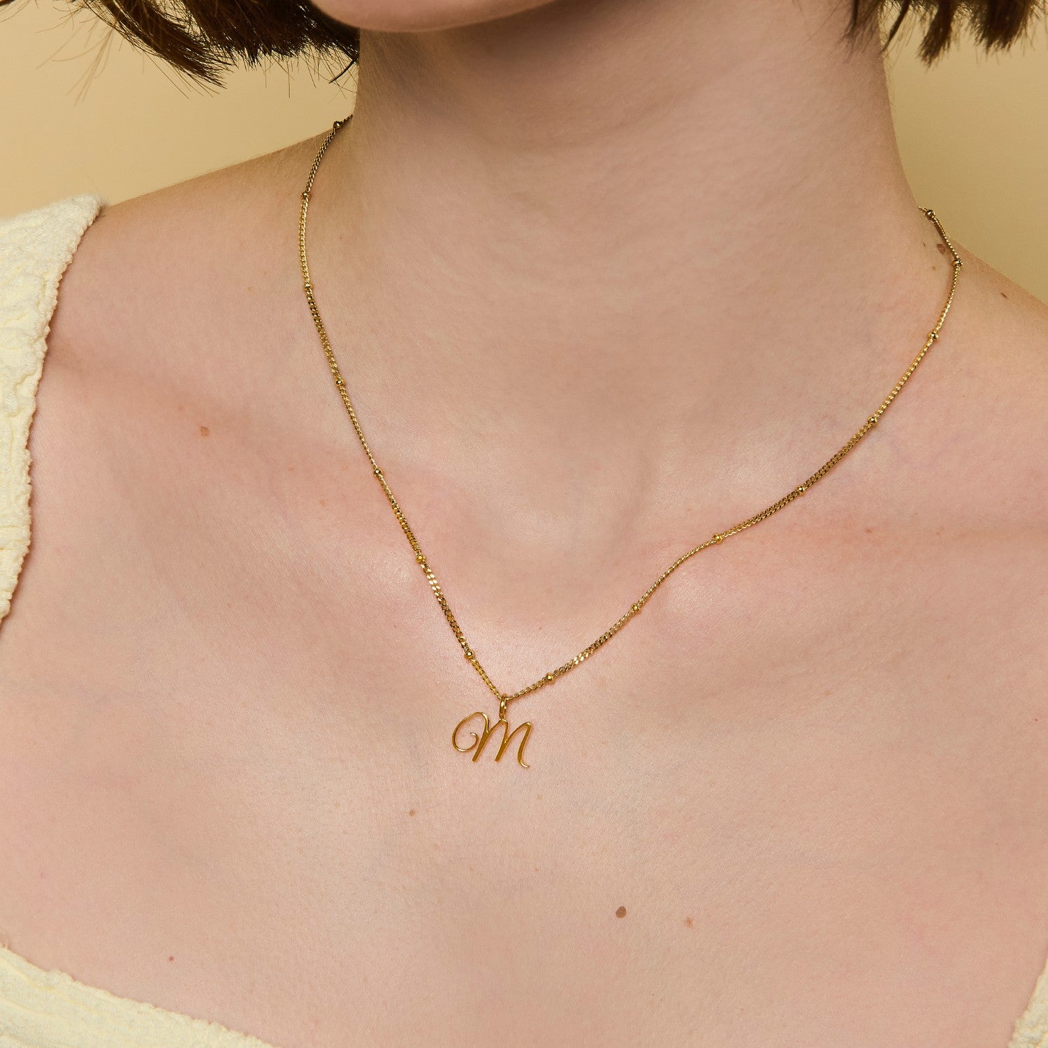 Cursive Initial Necklace on Sphere Chain
