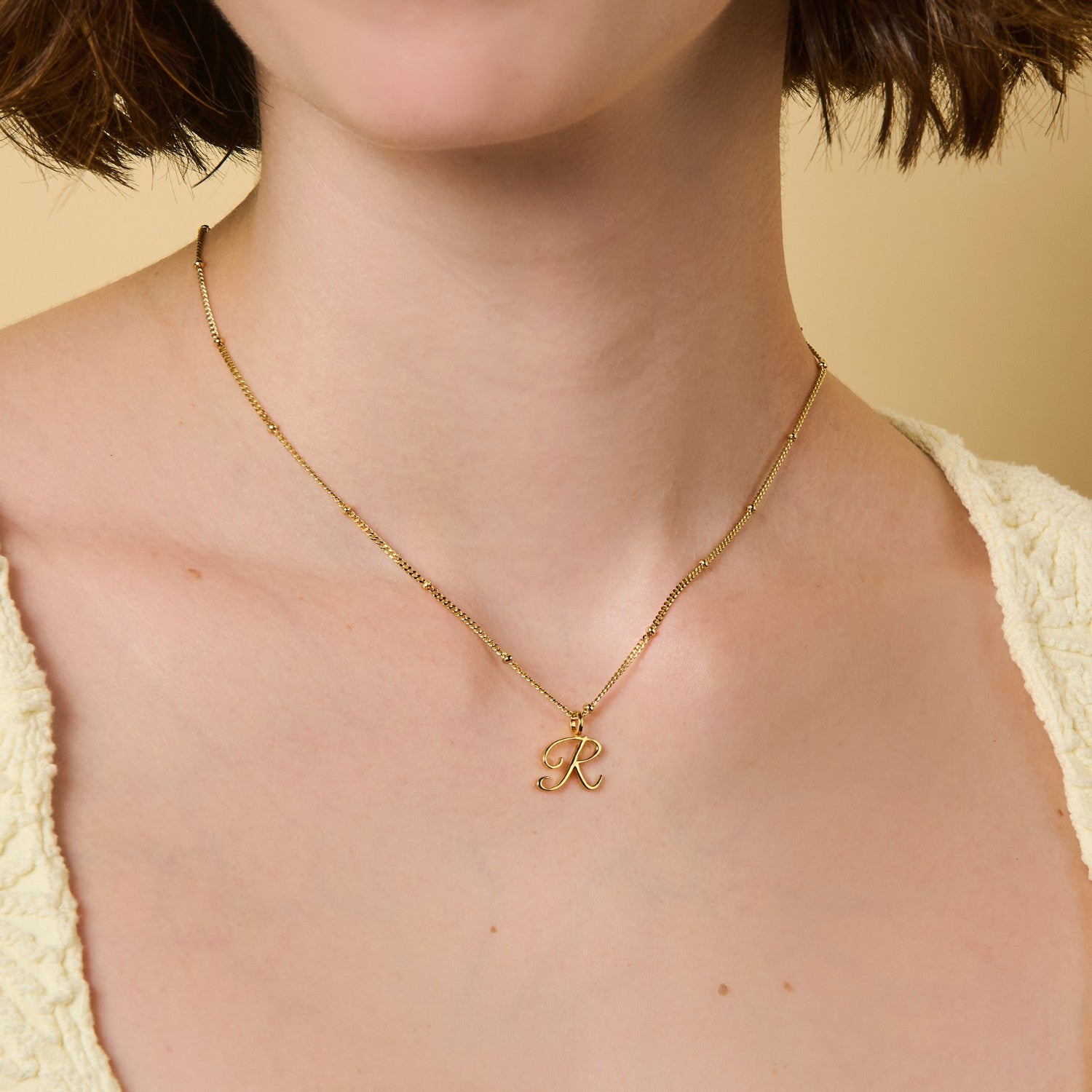 Cursive Initial Necklace on Sphere Chain