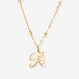 Cursive Initial Necklace on Sphere Chain - R