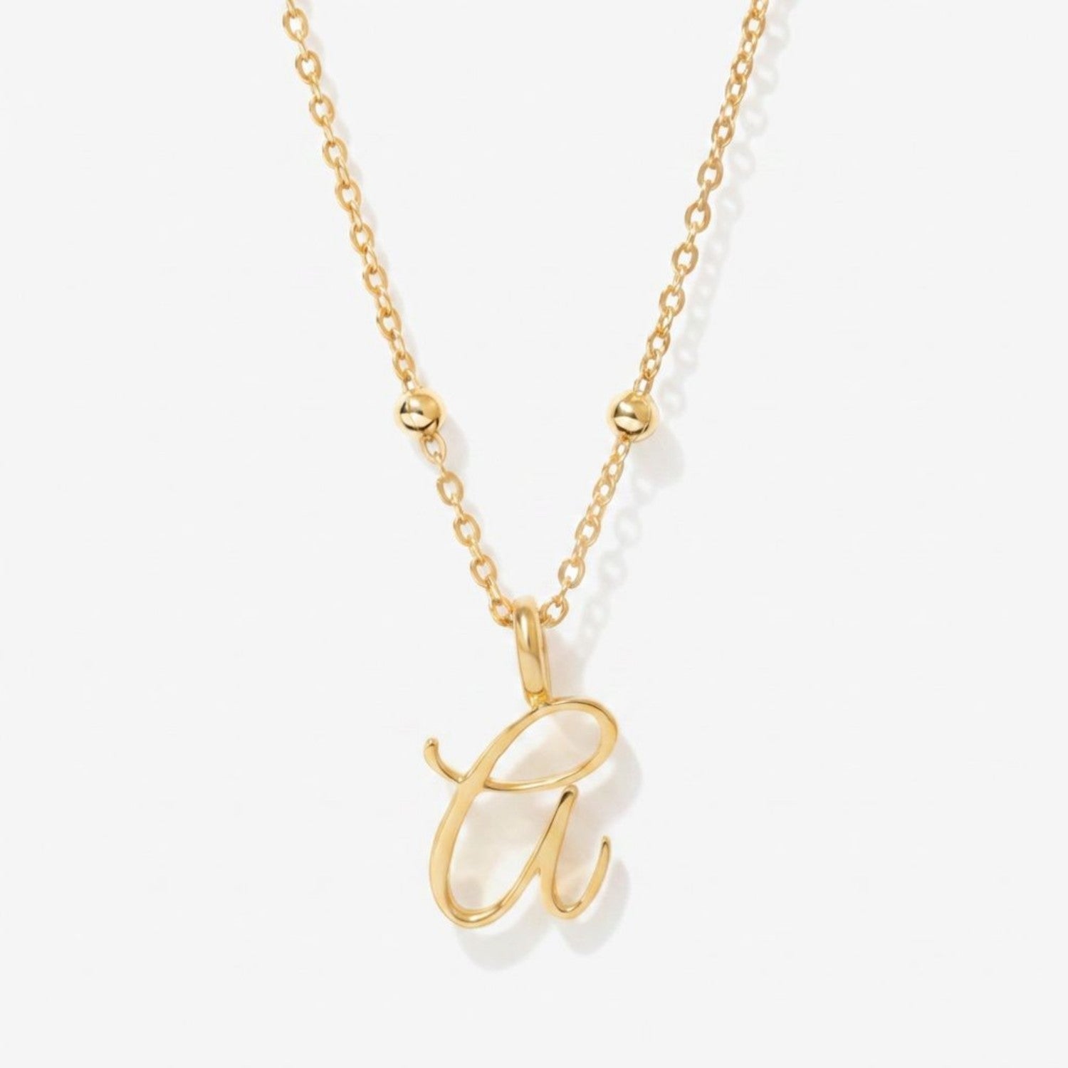 Cursive Initial Necklace on Sphere Chain - A