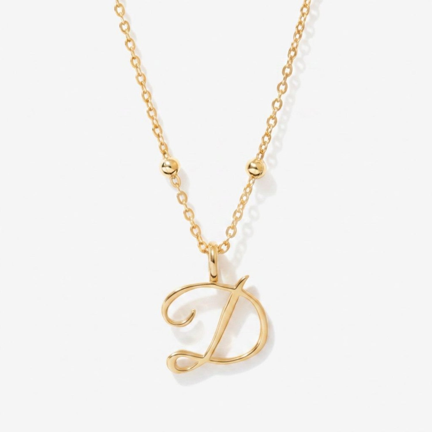 Cursive Initial Necklace on Sphere Chain - D