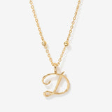 Cursive Initial Necklace on Sphere Chain - D