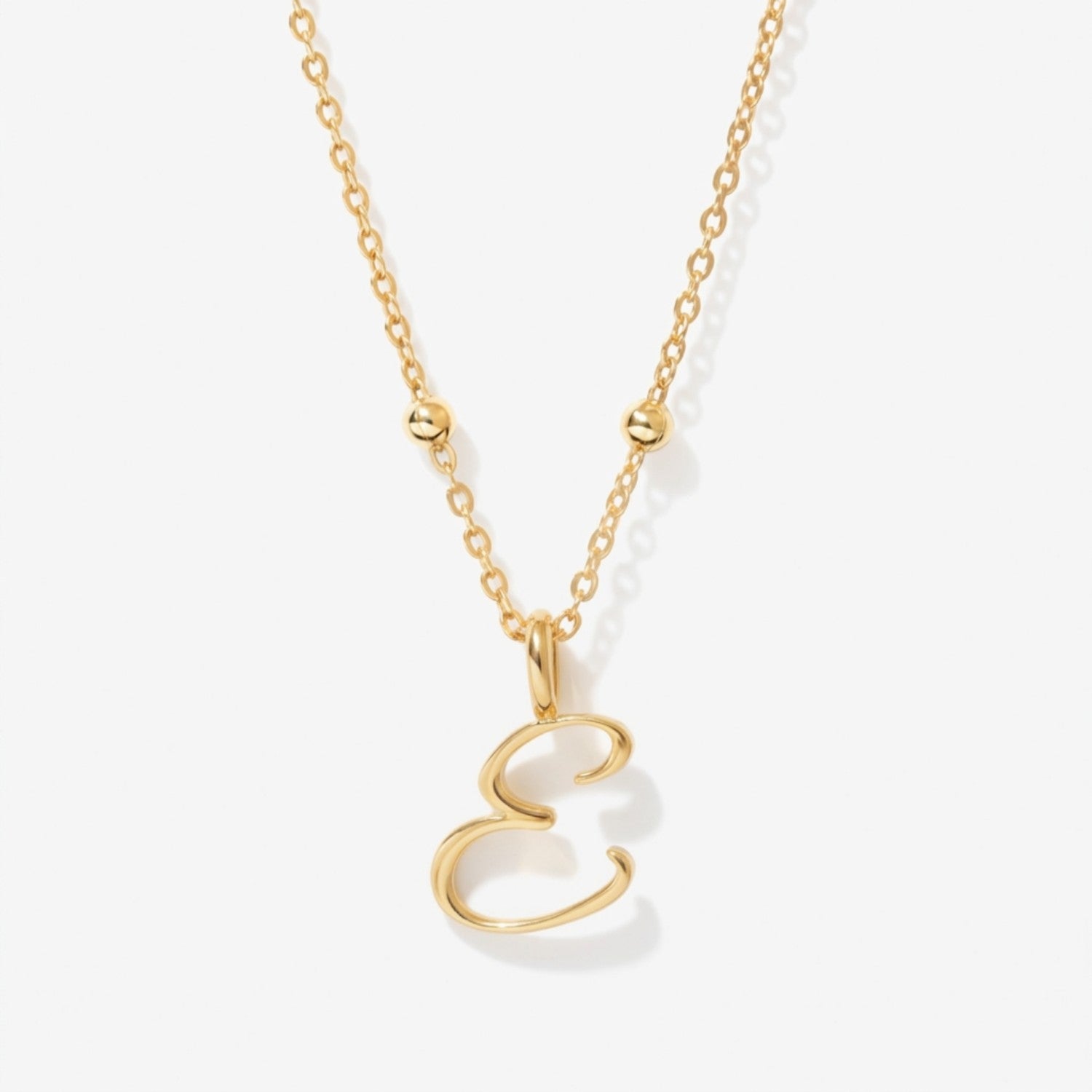 Cursive Initial Necklace on Sphere Chain - E