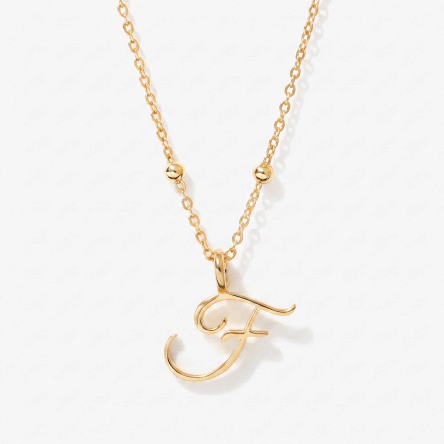Cursive Initial Necklace on Sphere Chain - F