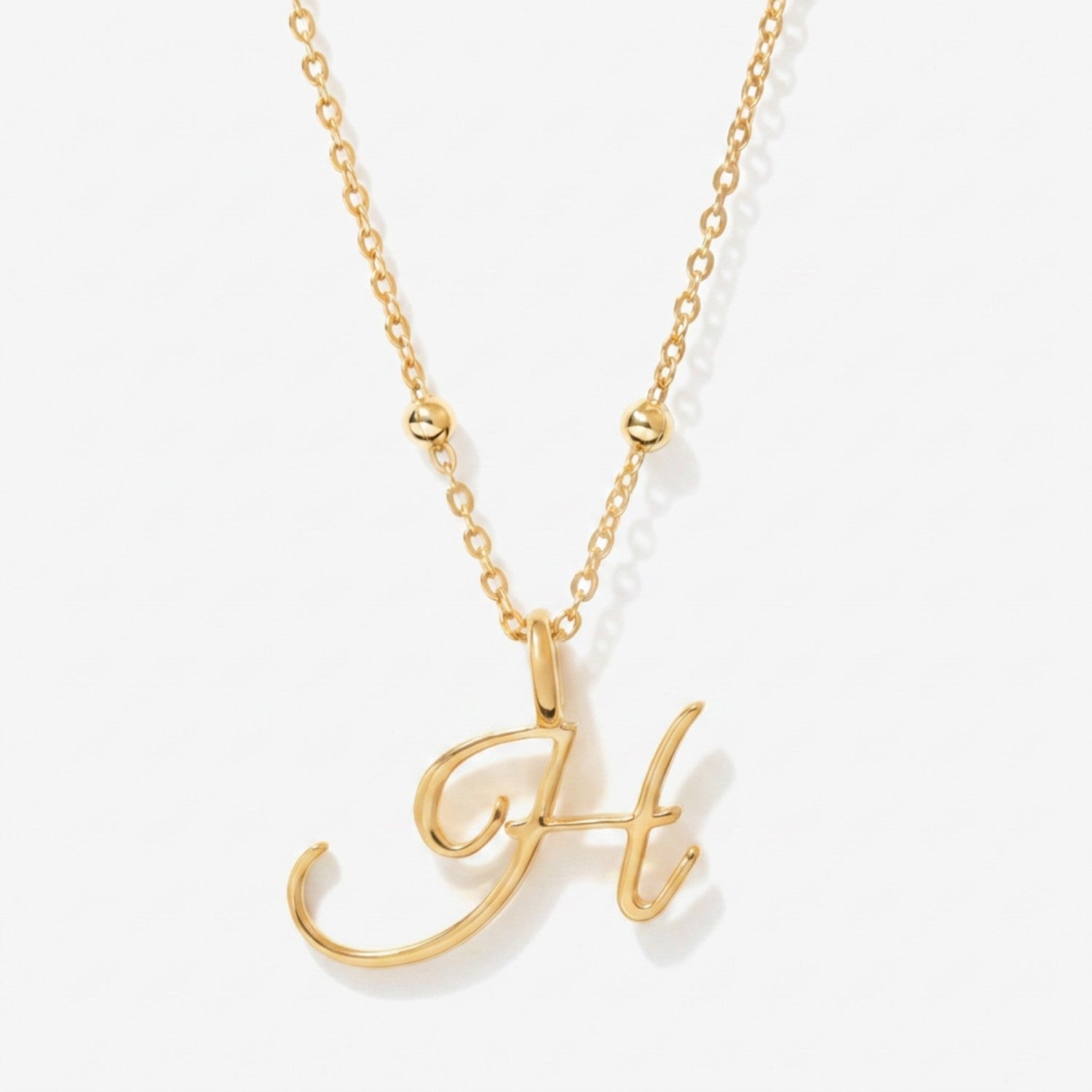 Cursive Initial Necklace on Sphere Chain - H