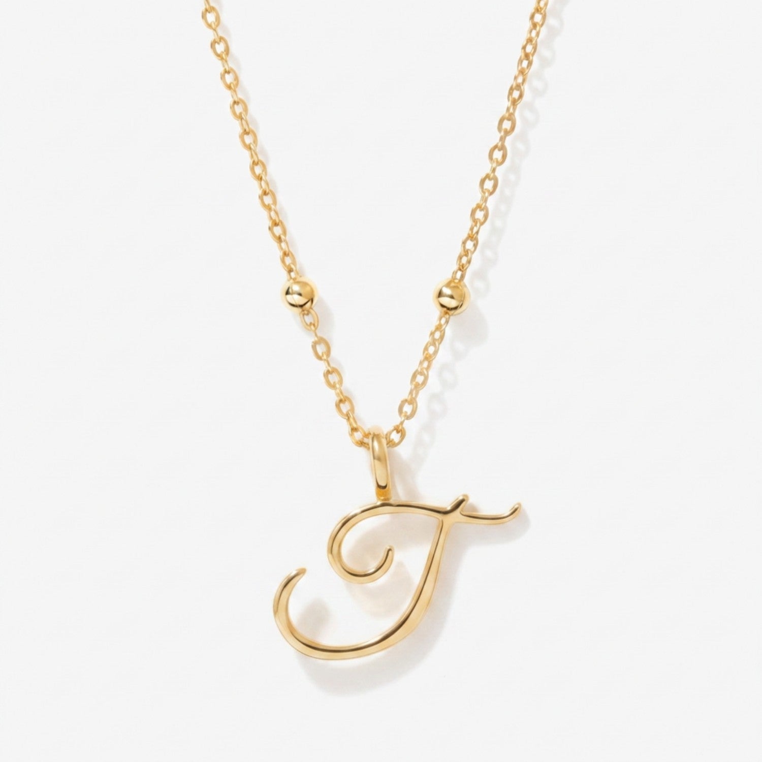 Cursive Initial Necklace on Sphere Chain - J