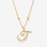 Cursive Initial Necklace on Sphere Chain - J