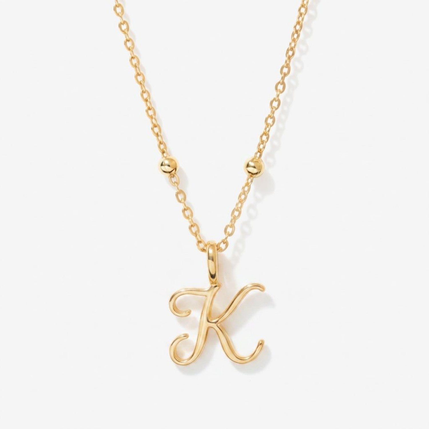 Cursive Initial Necklace on Sphere Chain - K