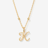 Cursive Initial Necklace on Sphere Chain - K