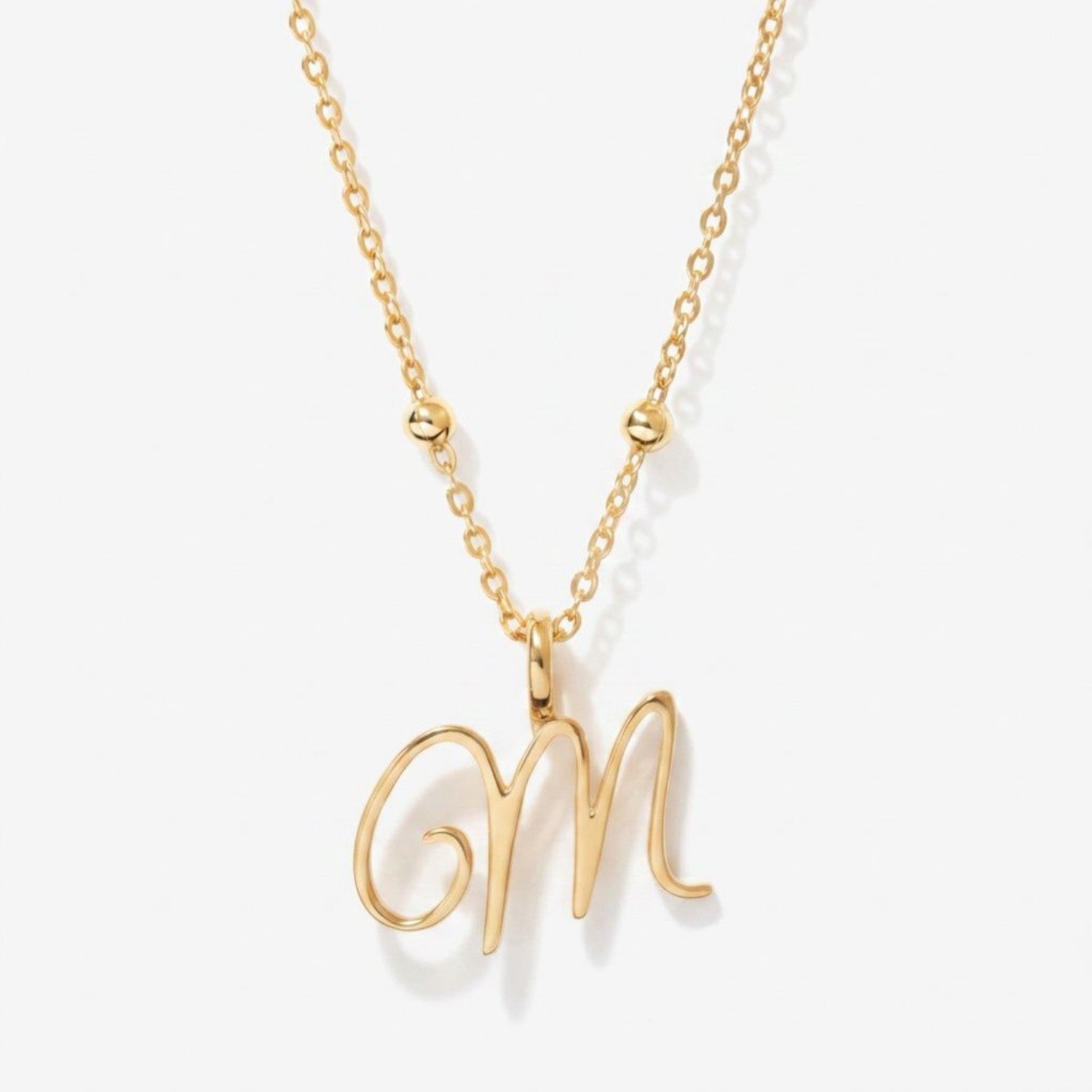 Cursive Initial Necklace on Sphere Chain - M