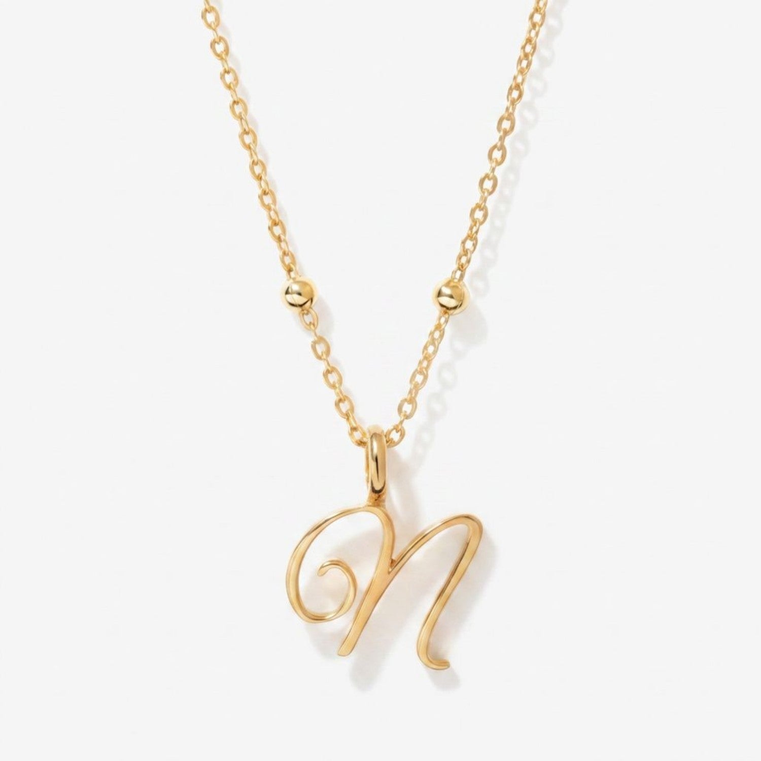 Cursive Initial Necklace on Sphere Chain - N