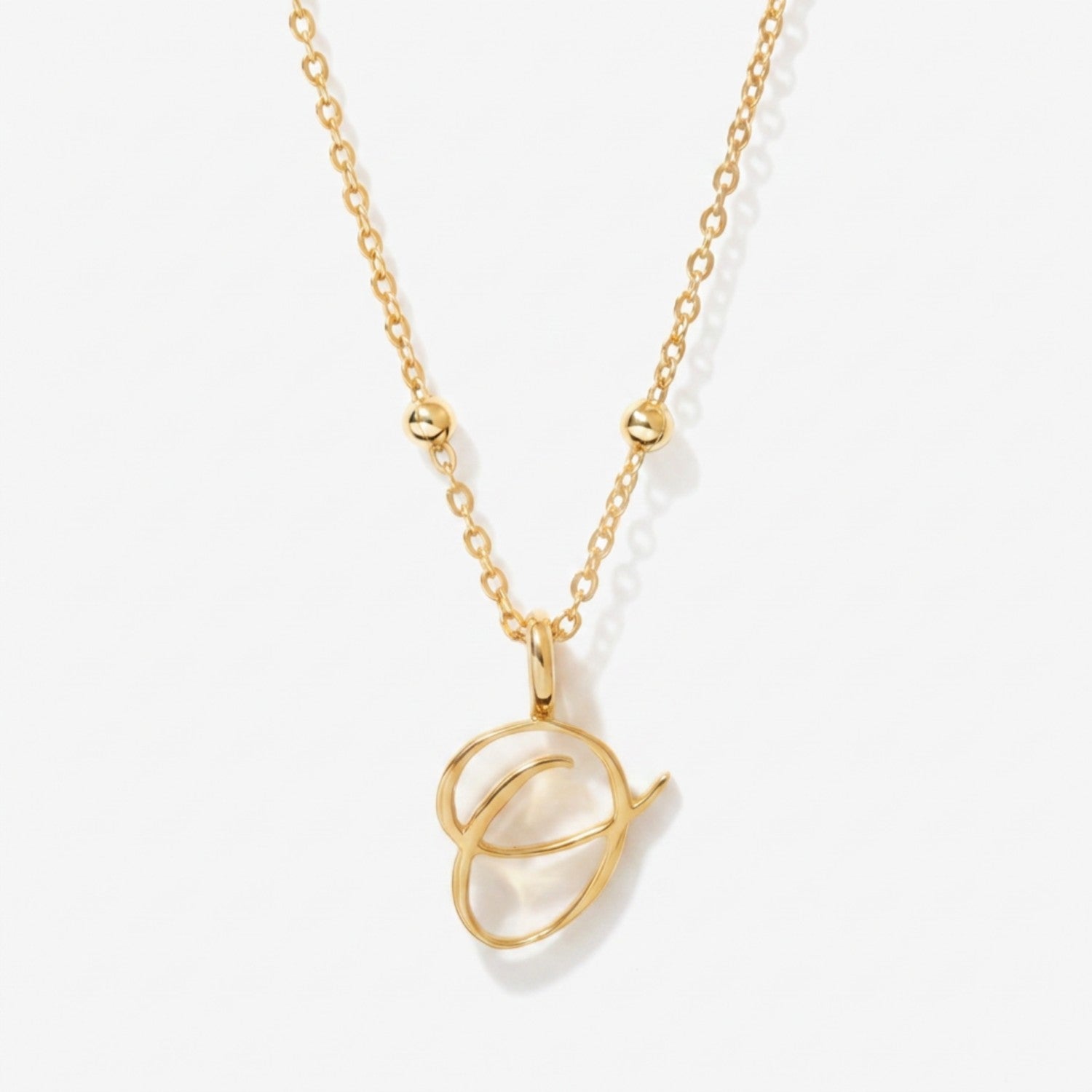Cursive Initial Necklace on Sphere Chain - O