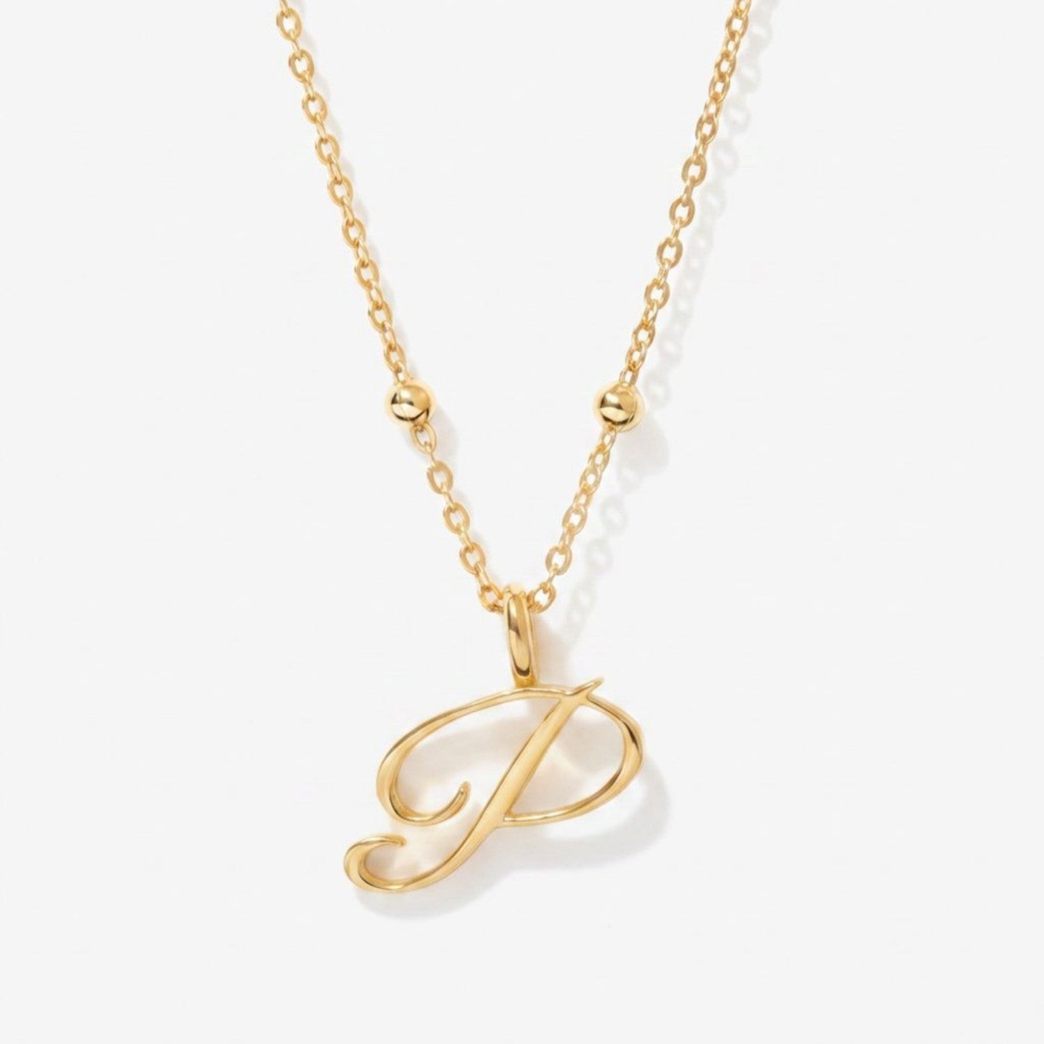 Cursive Initial Necklace on Sphere Chain - P