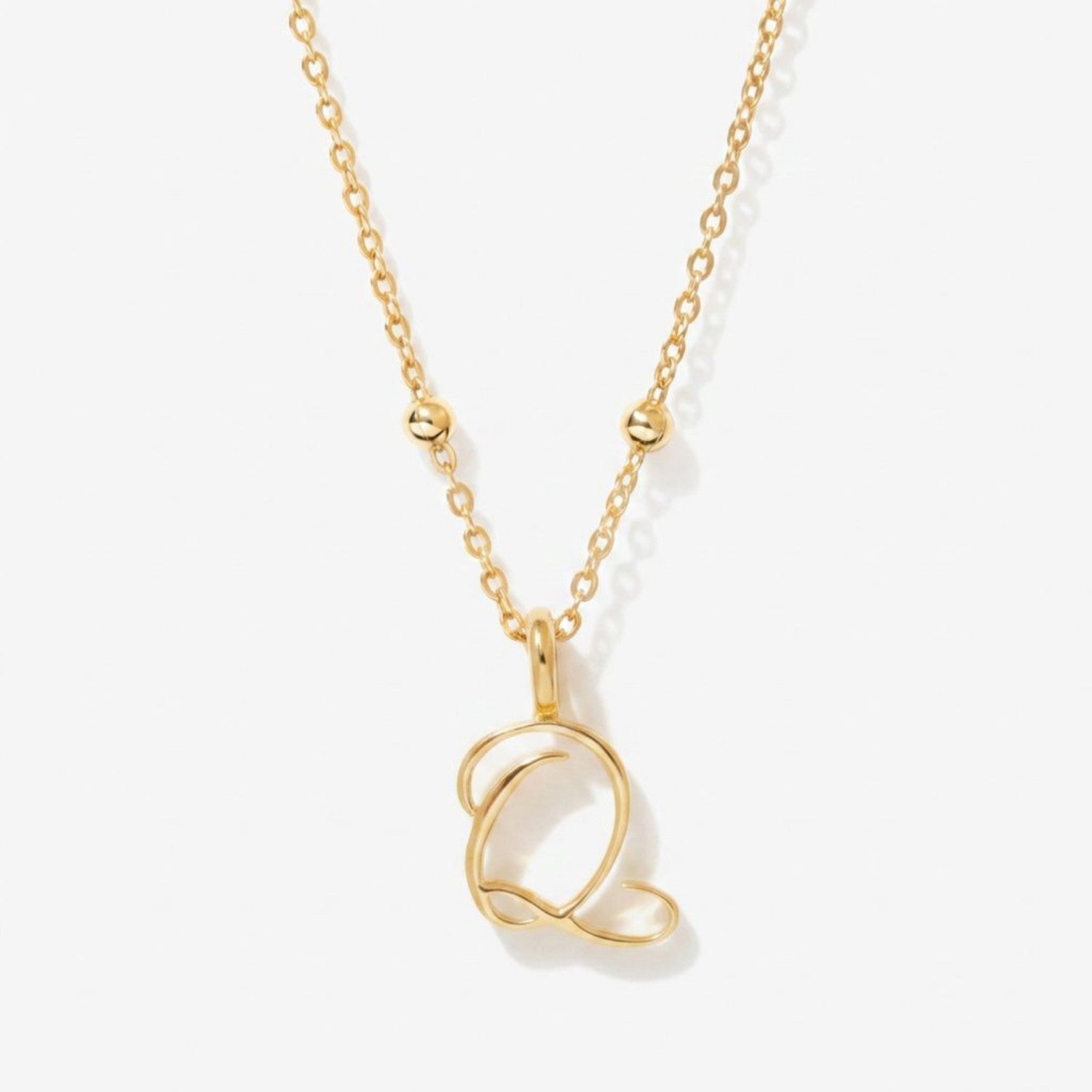 Cursive Initial Necklace on Sphere Chain - Q