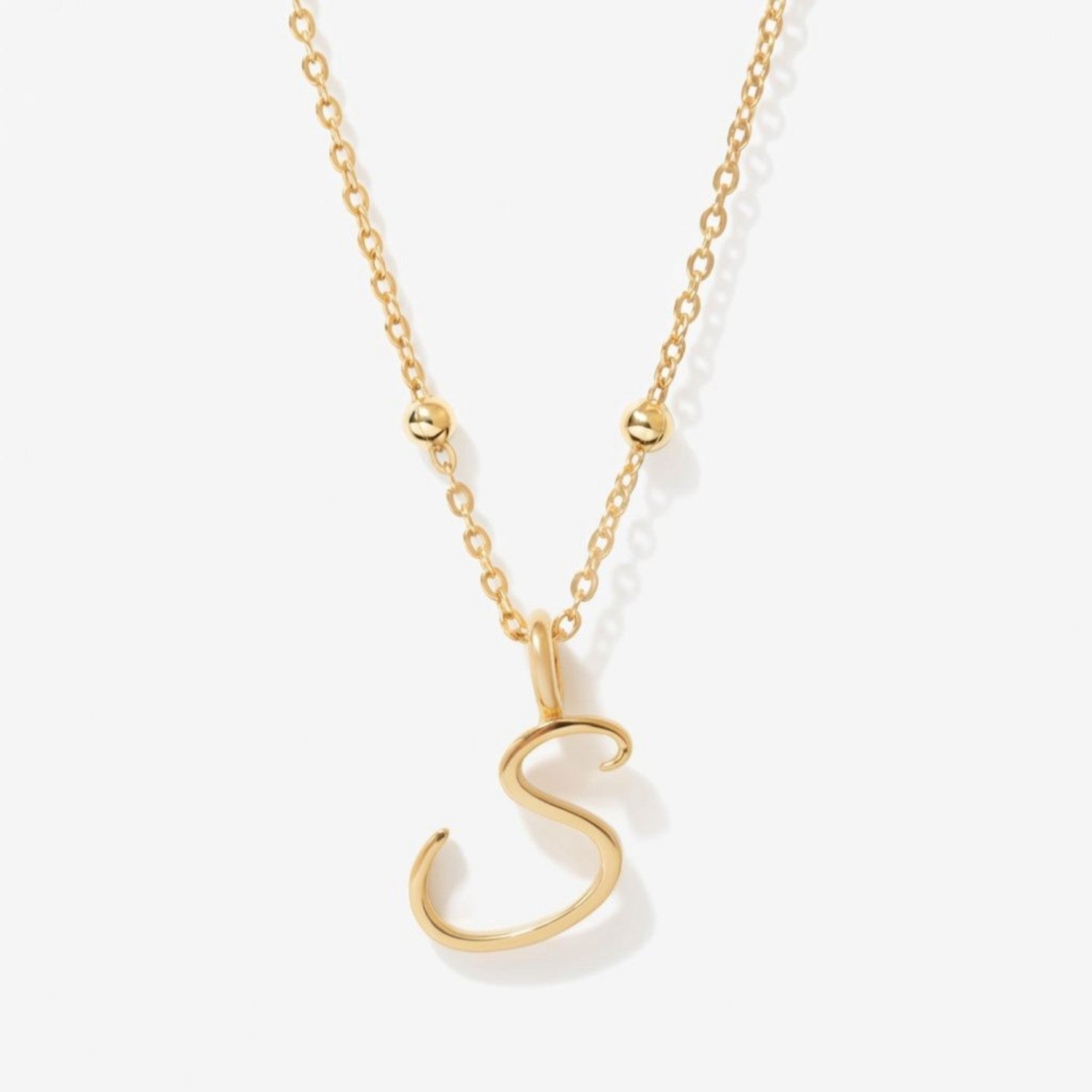Cursive Initial Necklace on Sphere Chain - S