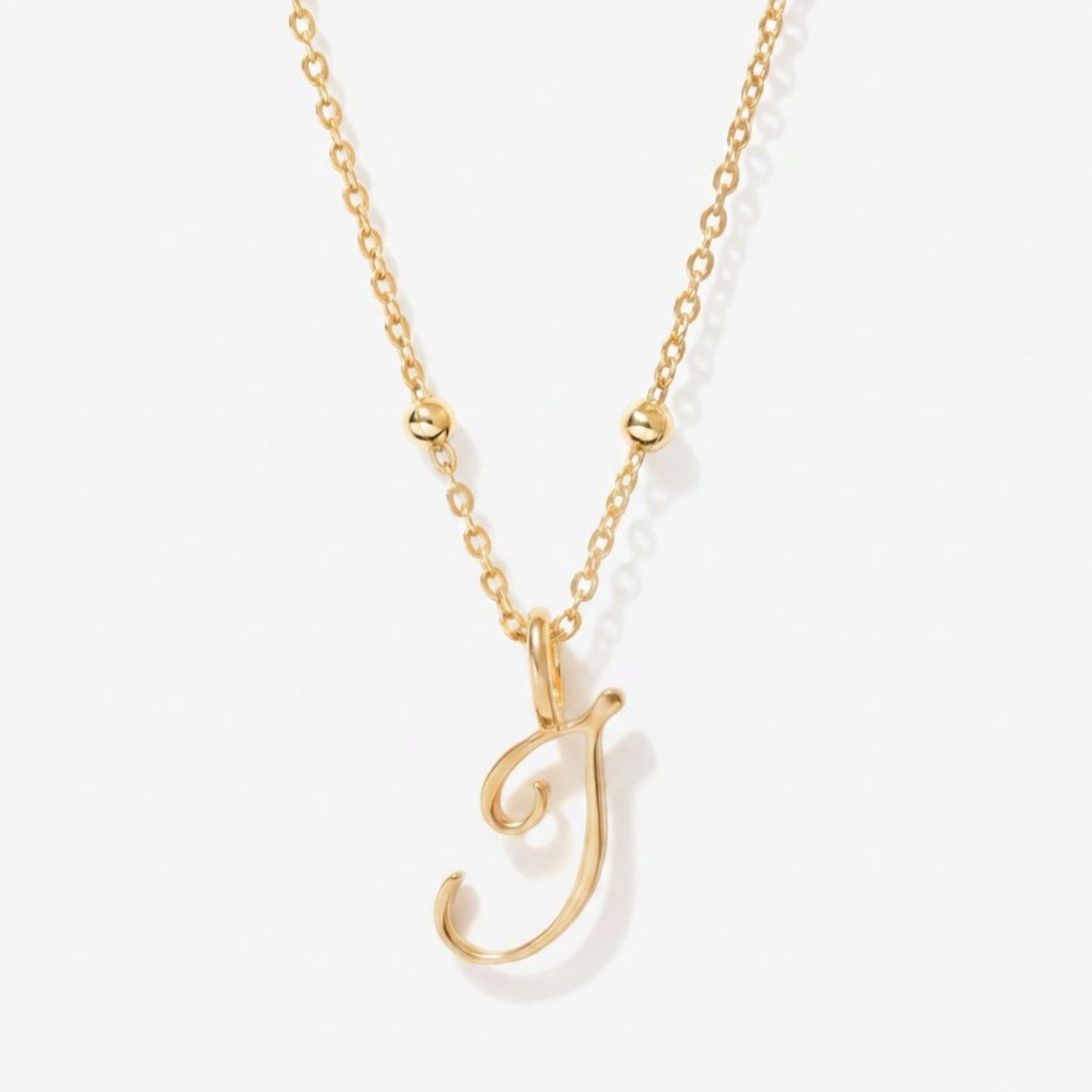 Cursive Initial Necklace on Sphere Chain - T