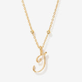 Cursive Initial Necklace on Sphere Chain - T