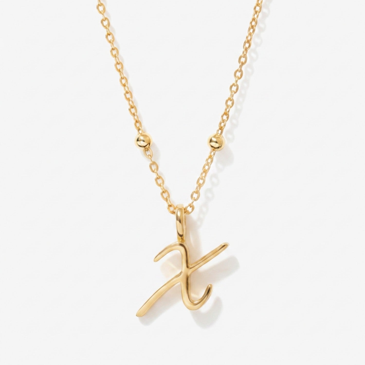 Cursive Initial Necklace on Sphere Chain - X