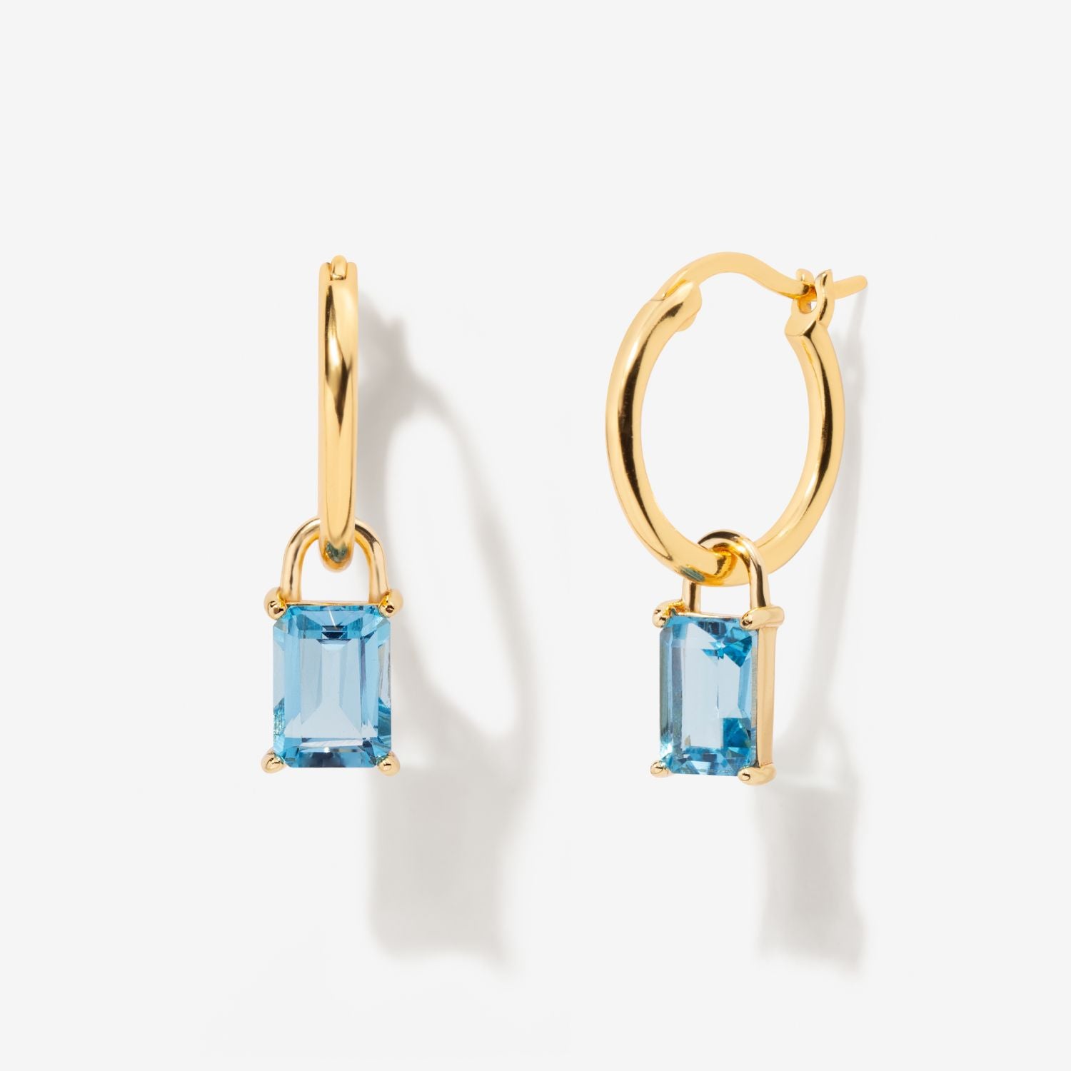 Iris Birthstone Drop Hoop Earrings - December Blue Topaz