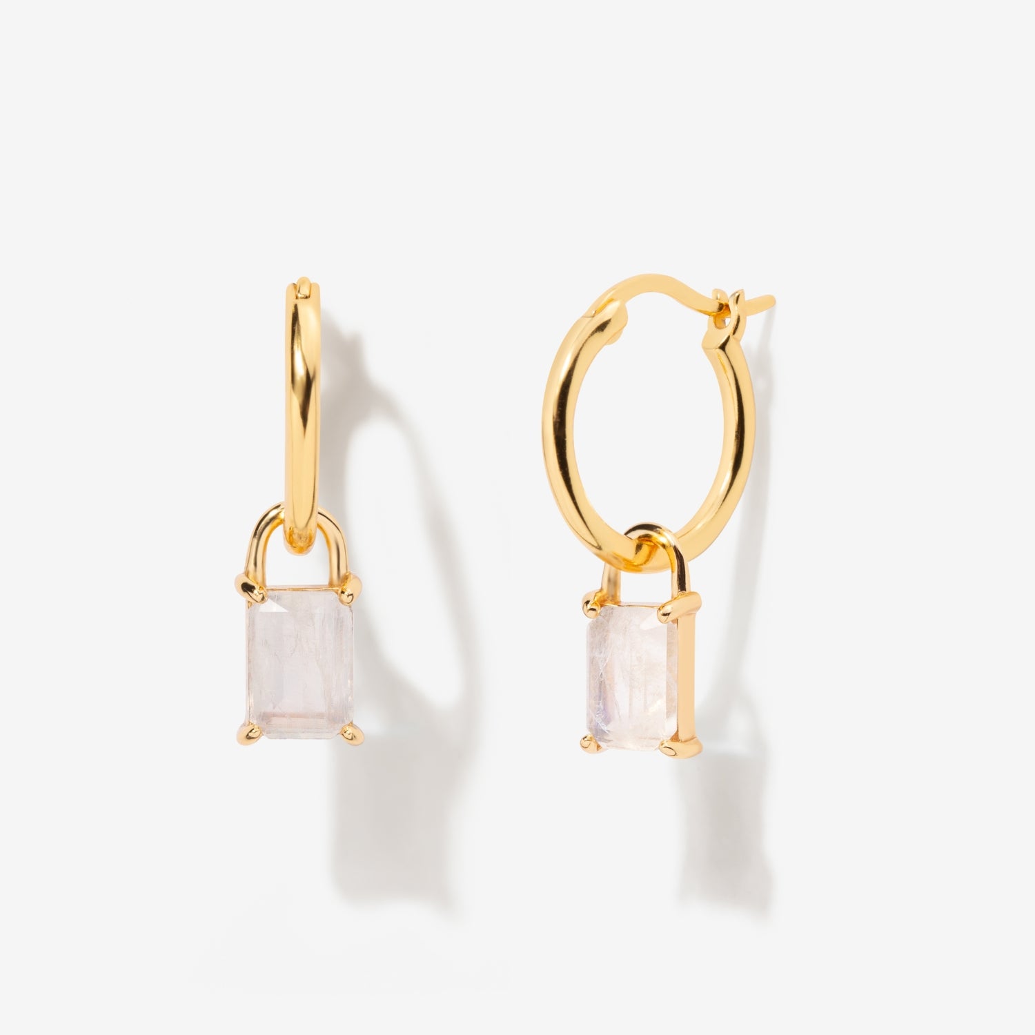 Iris Birthstone Drop Hoop Earrings - June Moonstone