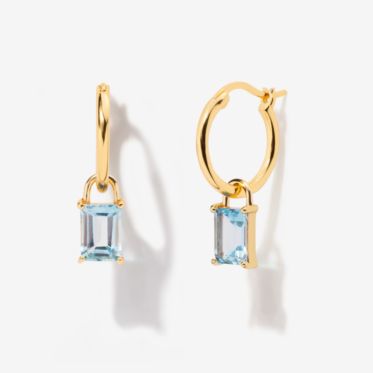 Irish Birthstone Drop Hoop Earrings - March Aquamarine