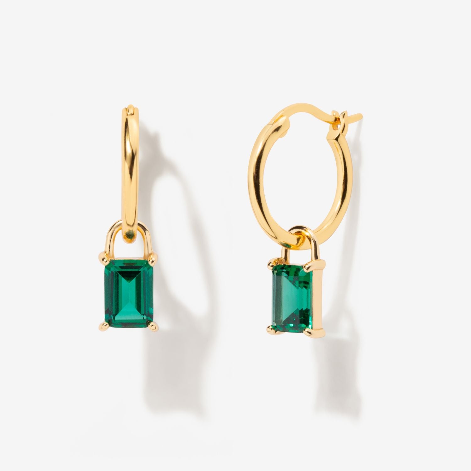 Iris Birthstone Drop Hoop Earrings - May Emerald