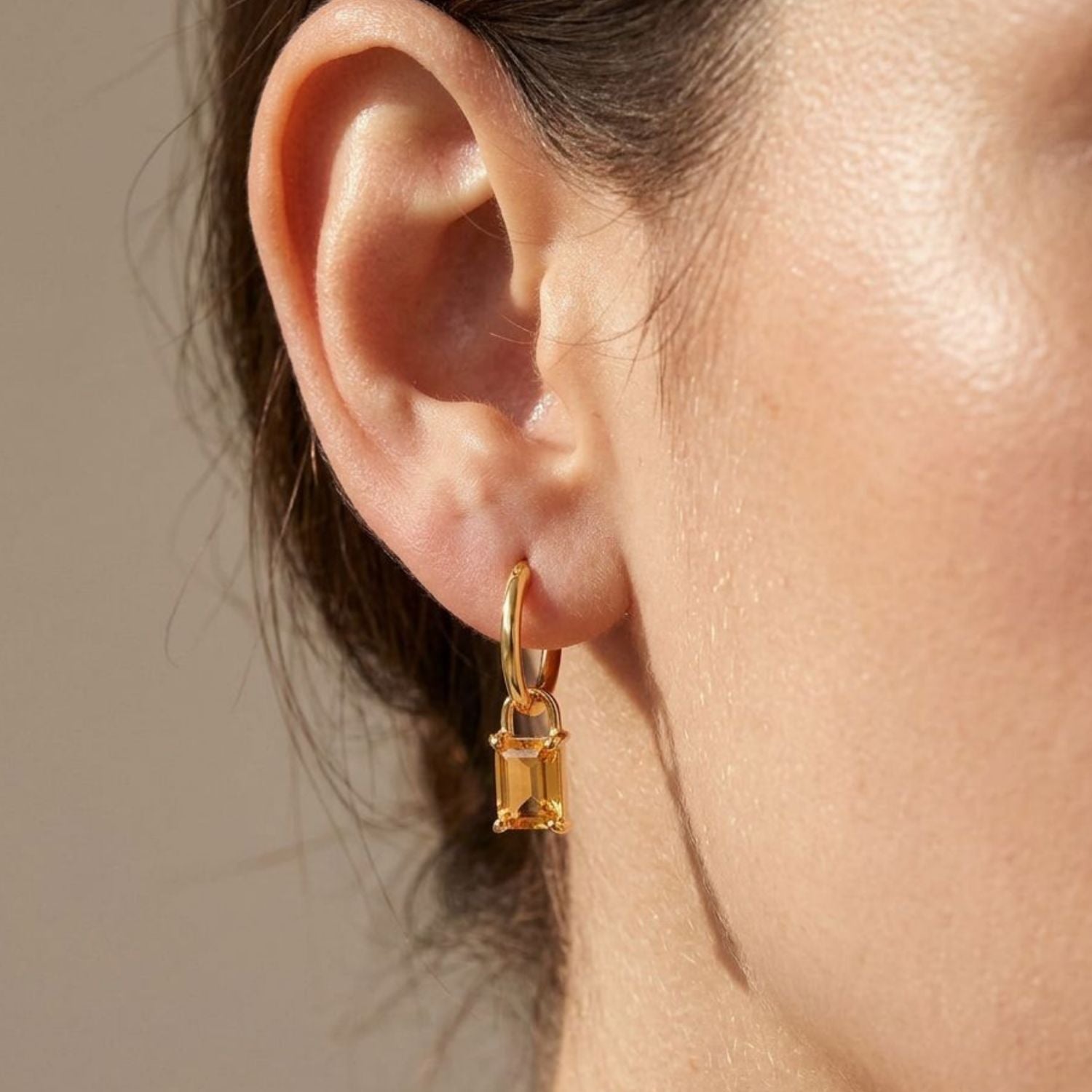 Iris Birthstone Drop Hoop Earrings - November Citrine
