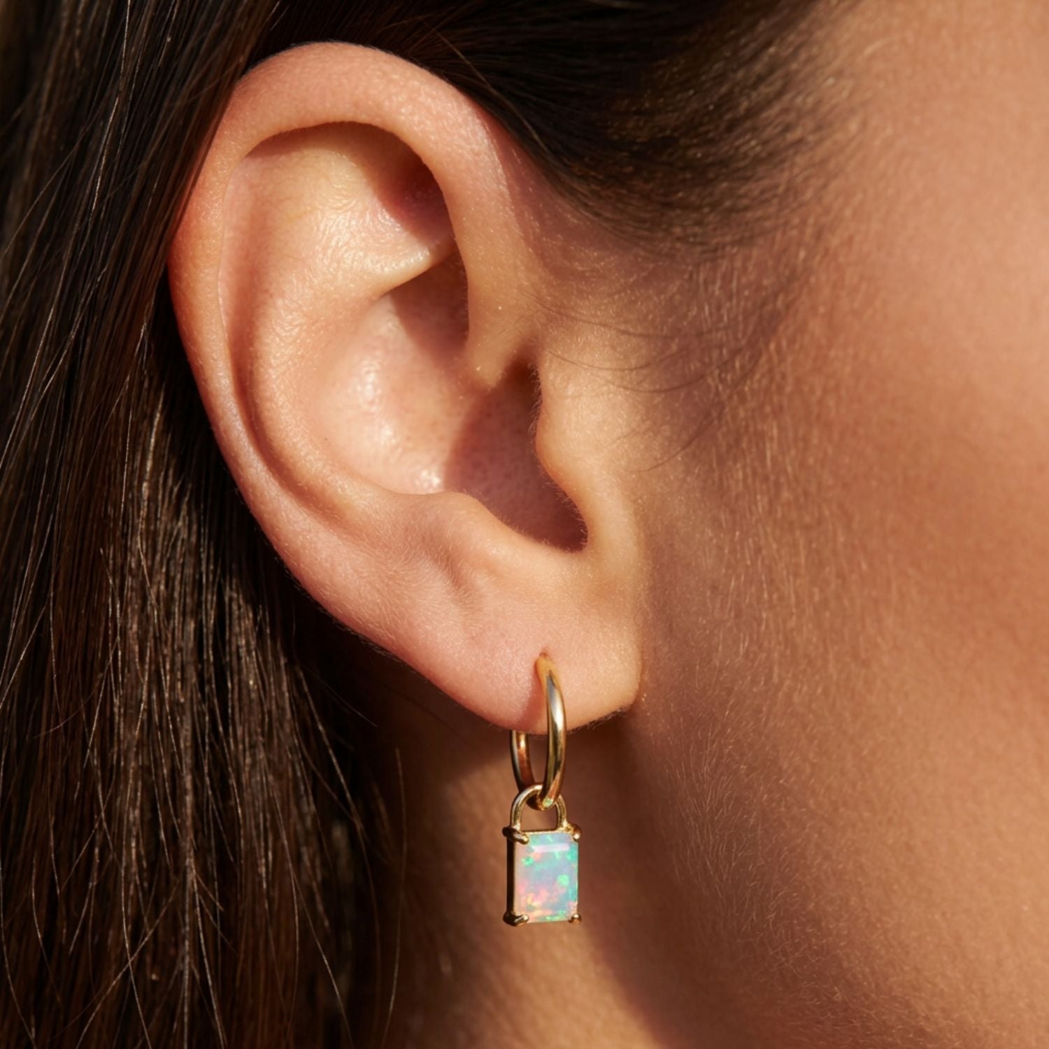Iris Birthstone Drop Hoop Earrings - October Opal