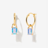 Iris Birthstone Drop Hoop Earrings - October Opal