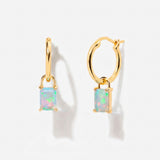 Iris Birthstone Drop Hoop Earrings - October Opal