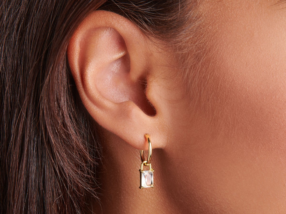 Lock Shape Moissanite Baguette Hoop Earrings | Little Sky Stone